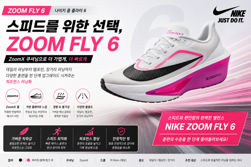 나이키 런닝화 줌 플라이 6 러닝화 추천, 스피드와 쿠셔닝을 함께 원하는 러너를 위한 선택 운동화 카본 플레이트 제품 이미지