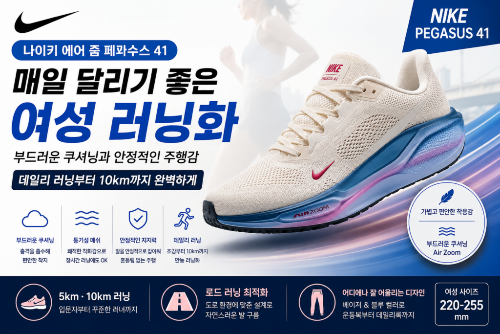 나이키 페가수스 41 런닝화 추천, 쿠셔닝과 안정감을 갖춘 운동화 러닝화 초보런닝화추천 제품 이미지