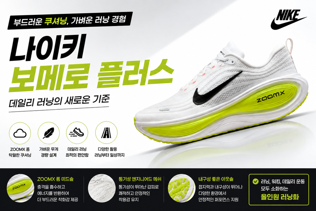 나이키 런닝화 보메로 플러스 특징과 착화감, 러닝화,      운동화로 다양한 활용성으로 주목받는 이유 제품 이미지