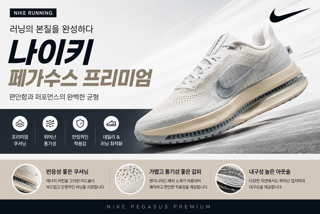 나이키 런닝화 페가수스 프리미엄, 편안함과 퍼포먼스를 완성한 러닝화 운동화  러닝,워킹등 다양한 활용 제품 이미지