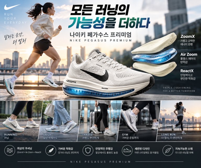 나이키 페가수스 프리미엄 여성 러닝화｜ZoomX·Air Zoom·ReactX 3중 쿠셔닝 장점 총정리