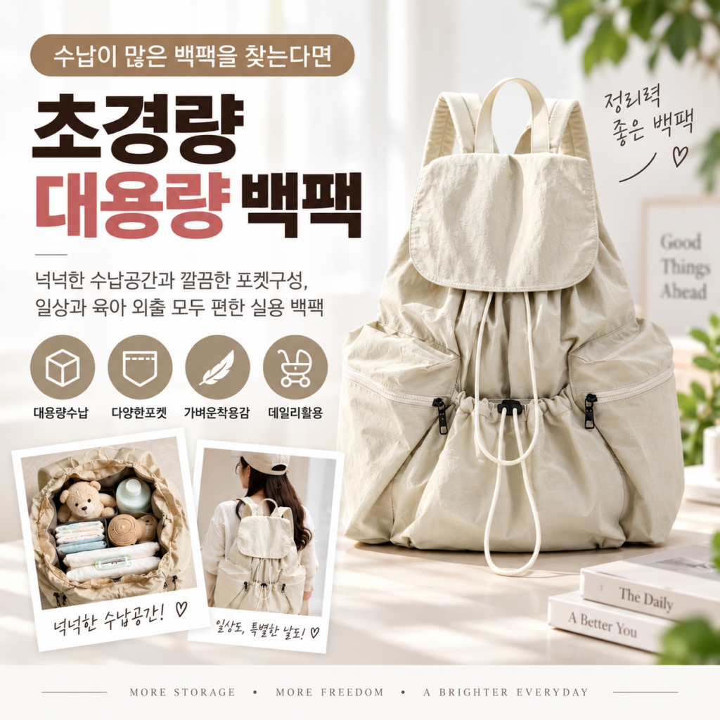 여성 백팩 추천, 수납력 좋은 백팩으로 기저귀 가방 활용 가능 제품 이미지
