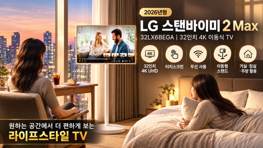 LG 스탠바이미 2 Max 32인치 이동식 TV 텔레비젼 추천｜32LX6BEGA 4K 무선 사용·터치스크린·공간 활용 장점 제품 이미지