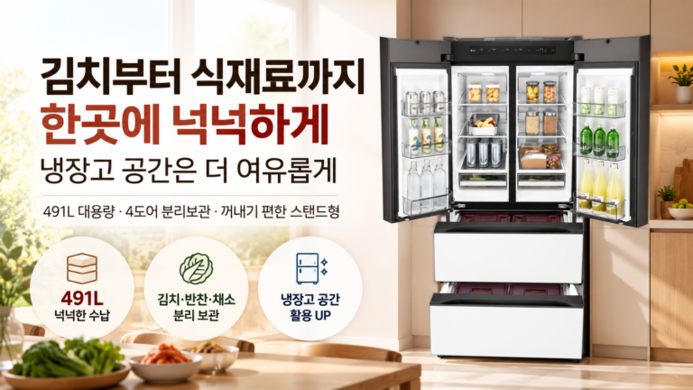 LG 김치냉장고 4도어  스탠드형 디오스 AI 오브제컬렉션 Z495MWW212 김치톡톡 491L,  대용량 김장김치냉장고